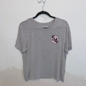 Abercrombie & Fitch Stripe Crop Tee With 54 A&F Logo.